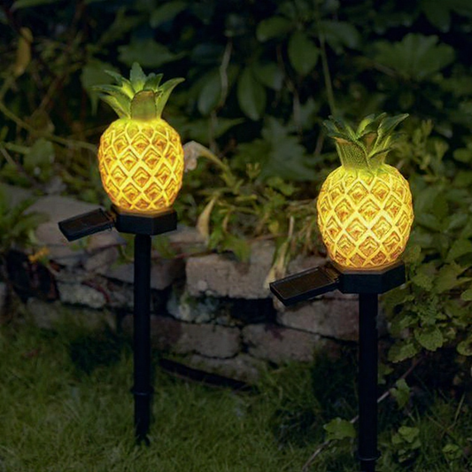 Solar Powered Pineapple Warm White LED Stake Light - Weatherproof Outdoor Lawn Pathway Garden Lighting