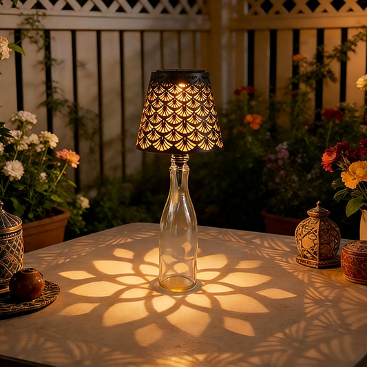 Solar Powered Shadowcast LED Bottle Stopper Lamp - Tabletop Patio Accent Lighting