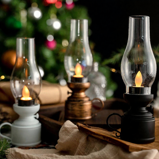 Vintage Style Battery Powered LED Candle Kerosene Lantern - Tabletop Christmas Decor