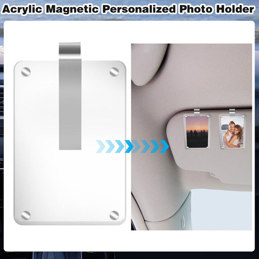 2 Pack Magnetic Picture Holder with Car Visor Clip - Car Sun Visor Photo Storage Accessory