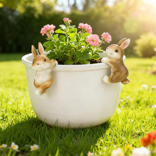 Set of 3 Adorable Bunny Pot Huggers - Garden Yard Potted Flower Pot Figurine Decoration