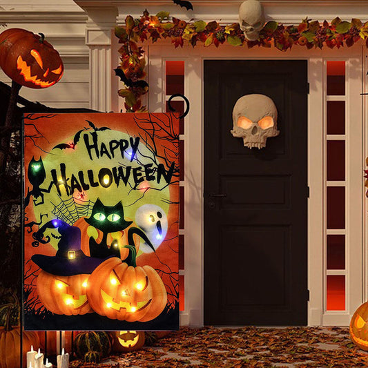 Happy Halloween Solar Powered LED Garden Flag - Waterproof Yard Lawn Outdoor Holiday Decor