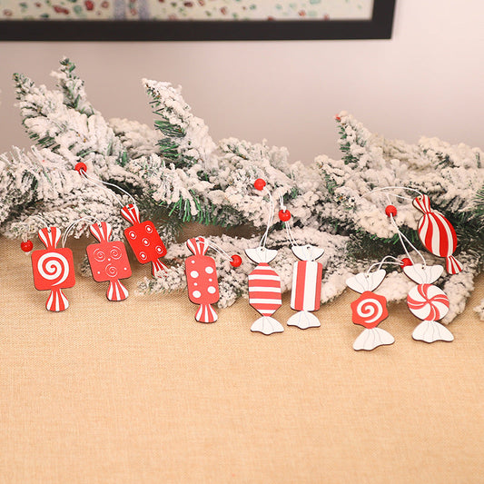 Festive Candy Wooden Hanging Ornament - Set of 9, Christmas Tree Home Wall Window Decor