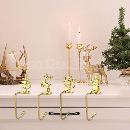 Metal Christmas Stocking Holders - Set of 4, Fireplace Mantel Xmas Home Holiday Decor