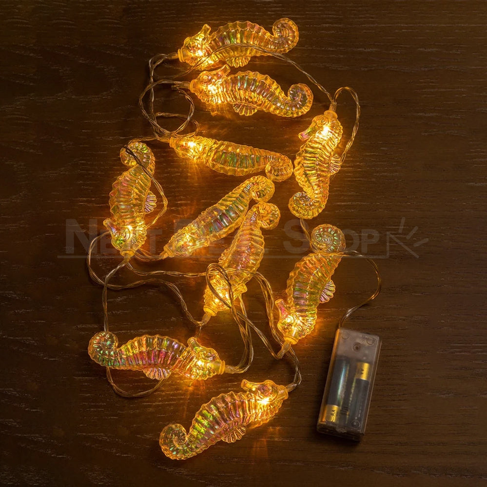 Battery Powered Nautical Iridescent Seahorse LED String Light - 4.9 ft, 10 LED, Coastal Home Lighting Decor
