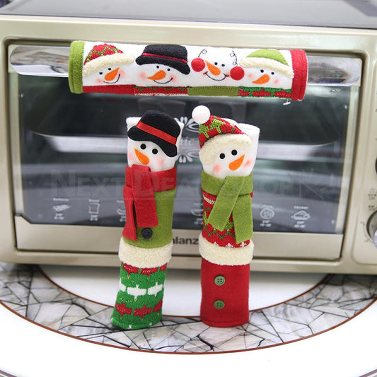 3 Pcs - Snowman Kitchen Appliance Handle Cover - Fridge Oven Christmas Home Decor