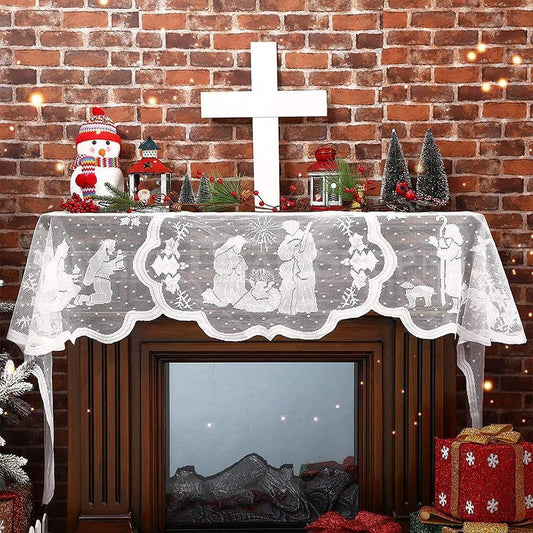 20"x90" Christmas Decor Fireplace Scarf - Home Mantel Xmas Holiday Fireplace Cover Decor