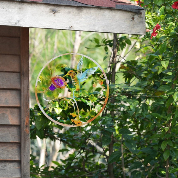 Hummingbird & Flowers Metal Wall Art