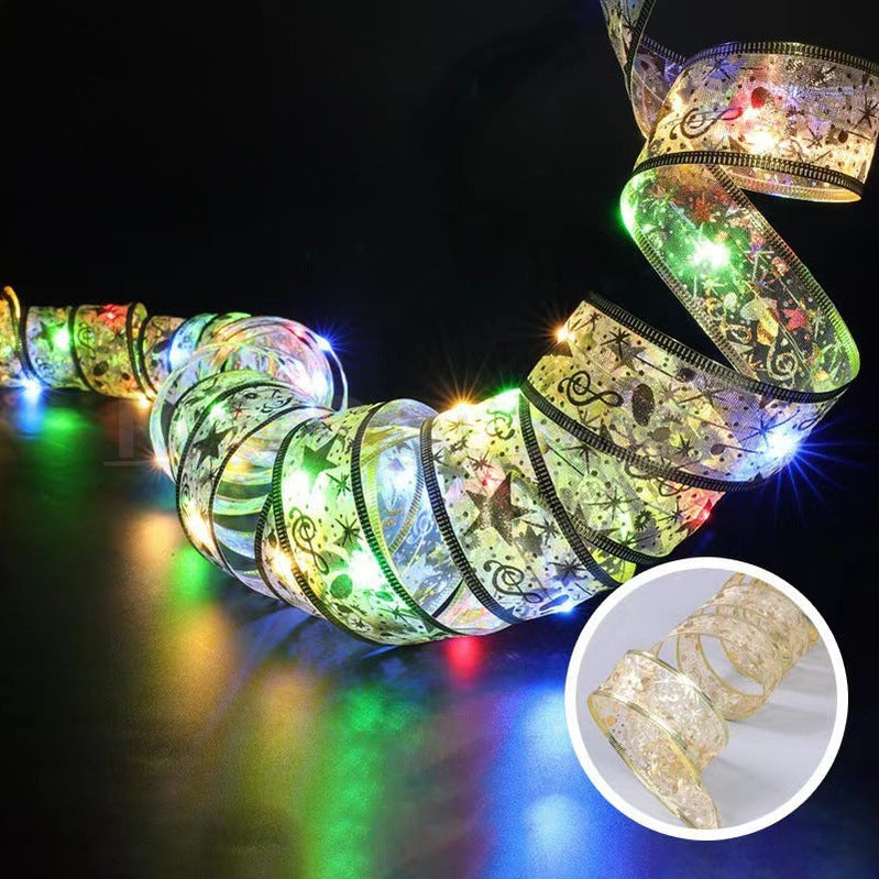 32ft Multi-Color LED Christmas Gold Ribbon Light - Home Tree Holiday Festive Lighting Decor