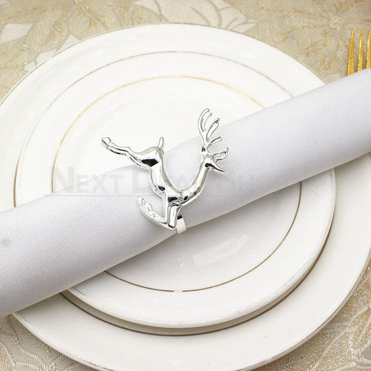 6 Pcs - Silver Reindeer Napkin Ring - Dining Table Christmas Holiday Tabletop Decor