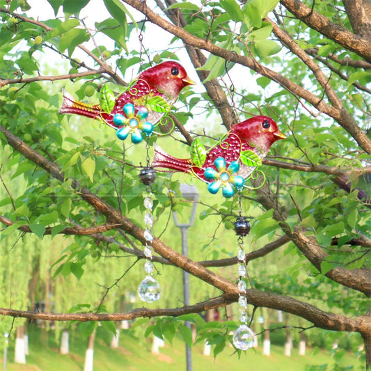 Stained Glass & Iron Red Sparrow Hanging Crystal Sun Catcher-Next Deal Shop-Next Deal Shop
