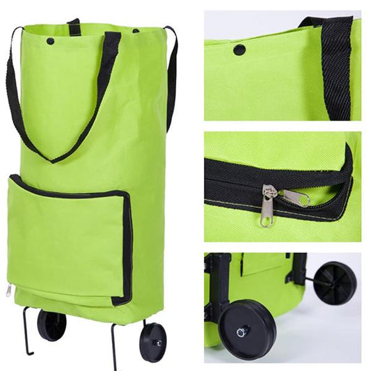 Collapsible Shopping Bag with Wheels - Portable Storage Bag for Supermarket, Outdoor and Household Use