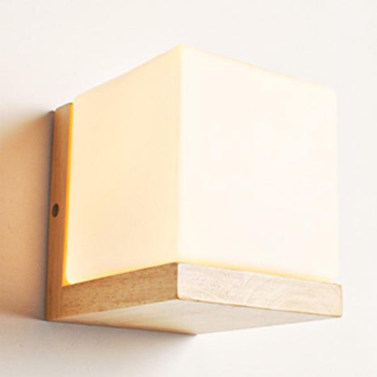 Wooden Cube Glass Lampshade - Living Room Bedroom Desk Pendant Lamp Vintage Decor Light Cover Replacement