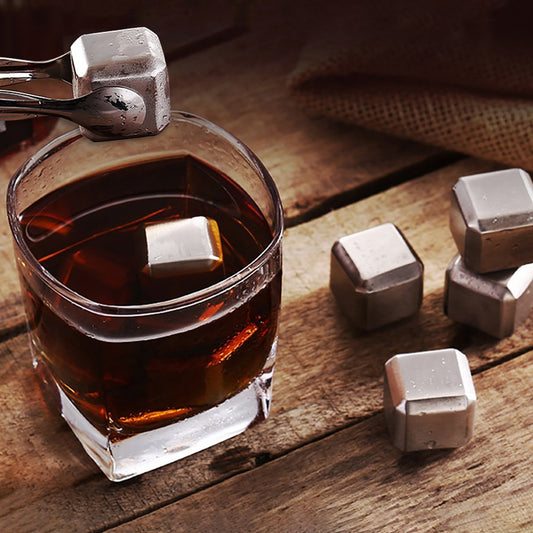 4 Pcs Stainless Steel Ice Cubes - Kitchen Bar Home Party Reusable Wine Whiskey Beverage Cooling Stones