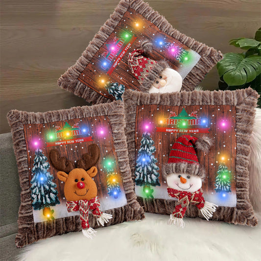 LED Light Up Christmas Pillow Cover - Sofa Couch Bedroom Xmas Decor