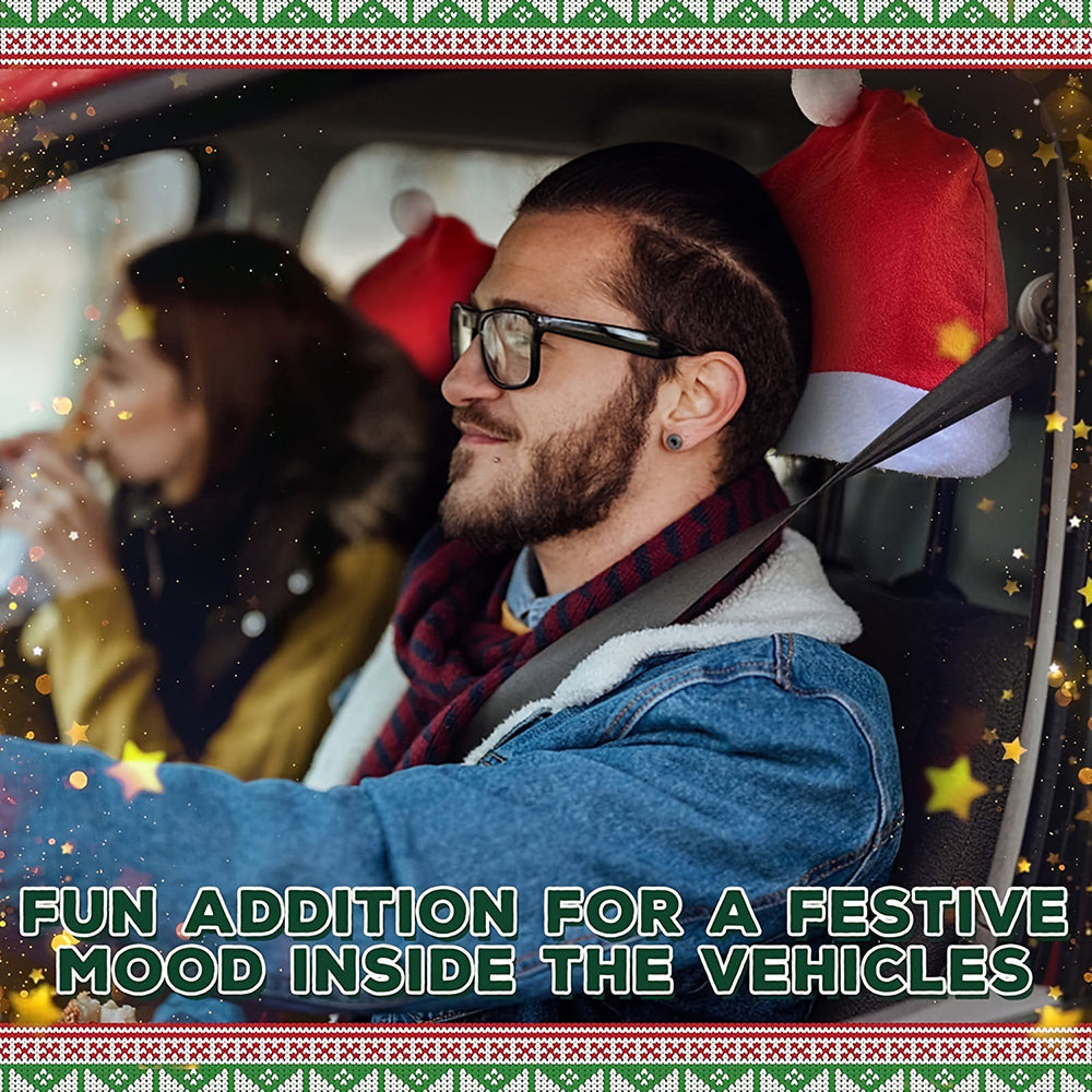 4 Pcs Christmas Car Seat Headrest Cover - Car Interior Xmas Holiday Seat Decor