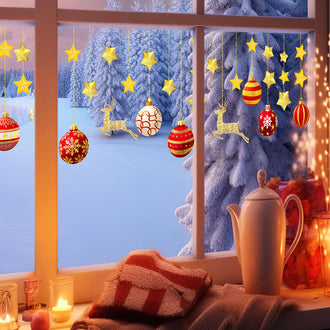 Christmas Bauble & Reindeer Window Stickers