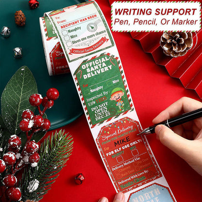 200 Pcs - Vintage Self-Adhesive Christmas Gift Tag - Holiday Present Wrapping Label Accessory