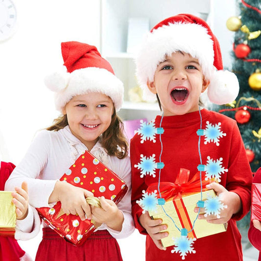 LED Light Up Christmas Snowflake Necklace - Xmas Party Kids Wearable Accessory