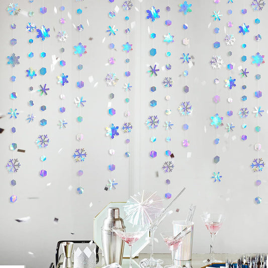 52 Ft Iridescent Snowflake Winter Garland - Christmas Holiday Party Decor