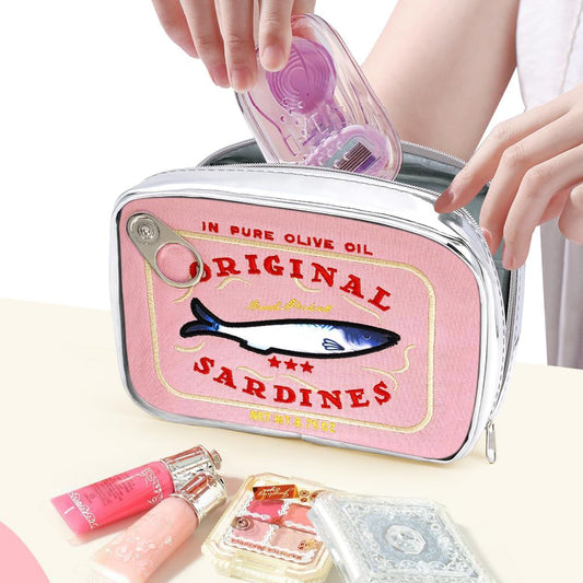 Funny Sardine Tin Makeup Bag - Travel Cosmetic Storage Pouch Organizer