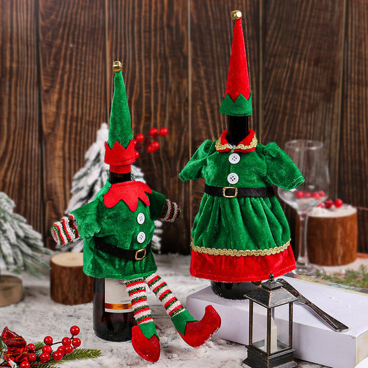 2 Pcs Christmas Elf Wine Bottle Cover - Dinner Table Xmas Holiday Bottle Decor