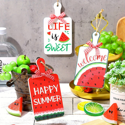 Happy Summer Watermelon Kitchen Decor Sign - Set of 3, Home Table Wall Decoration