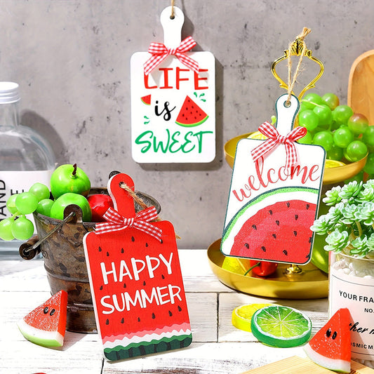 Happy Summer Watermelon Kitchen Decor Sign - Set of 3, Home Table Wall Decoration