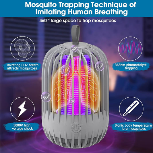 Rechargeable Portable Mosquito Zapper Light - Indoor Outdoor Camping  Bug Killer Lamp