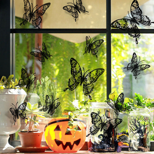 Halloween Skull Butterfly Decoration - 12 Pcs, Home Window Tabletop Halloween Party Decor