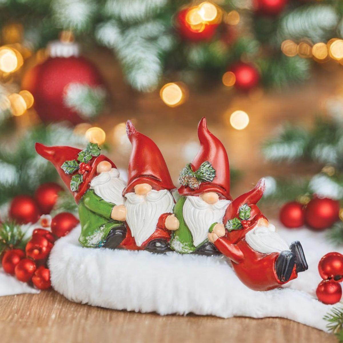Hand Painted Christmas Gnome Decoration - Home Tabletop Xmas Holiday Figurine Ornament