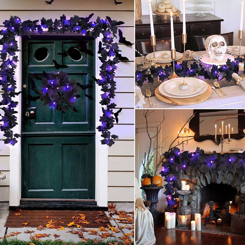 Spooky Black Maple Leaf Garland Light-Next Deal Shop-Next Deal Shop