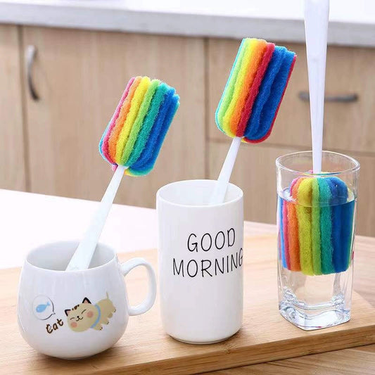 Rainbow Sponge Bottle Brush with Long Handle - Deep Cleaning Brush For Home Kitchen Bottle Cup Washing Use