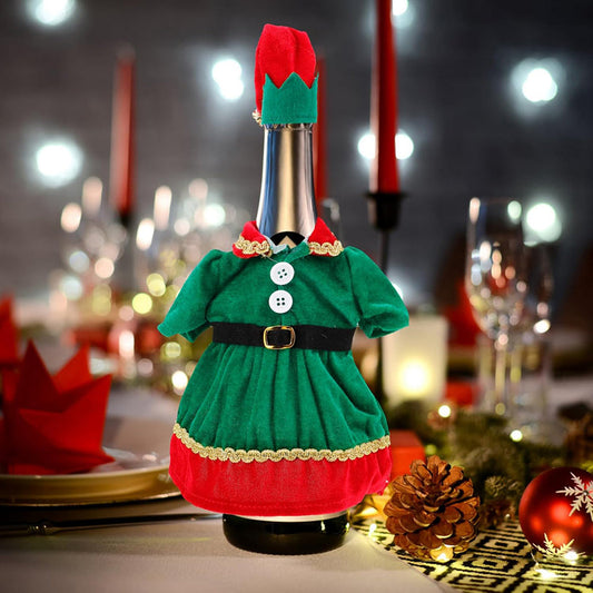 2 Pcs Christmas Elf Wine Bottle Cover - Dinner Table Xmas Holiday Bottle Decor