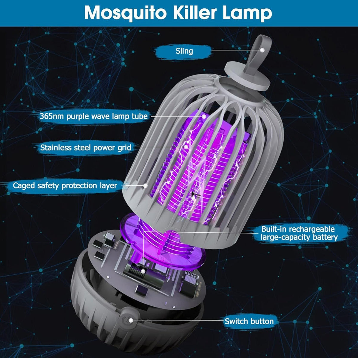 Rechargeable Portable Mosquito Zapper Light - Indoor Outdoor Camping  Bug Killer Lamp