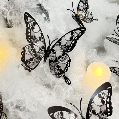 Halloween Skull Butterfly Decoration - 12 Pcs, Home Window Tabletop Halloween Party Decor