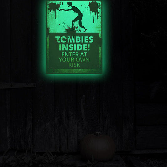 Halloween Glow in the Dark Warning Sign Sticker - Set of 2, Outdoor Halloween Wall Decor