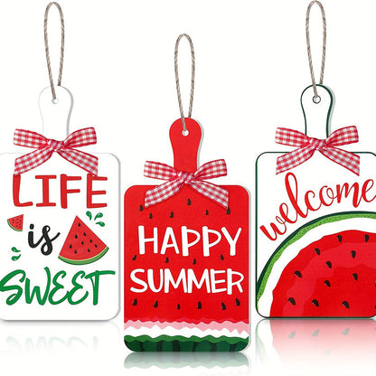 Happy Summer Watermelon Kitchen Decor Sign - Set of 3, Home Table Wall Decoration