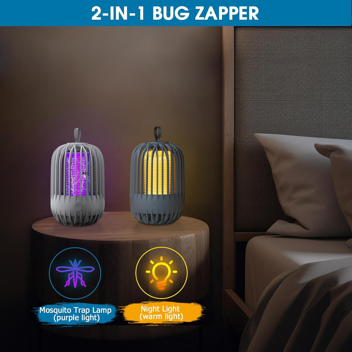 Rechargeable Portable Mosquito Zapper Light - Indoor Outdoor Camping  Bug Killer Lamp