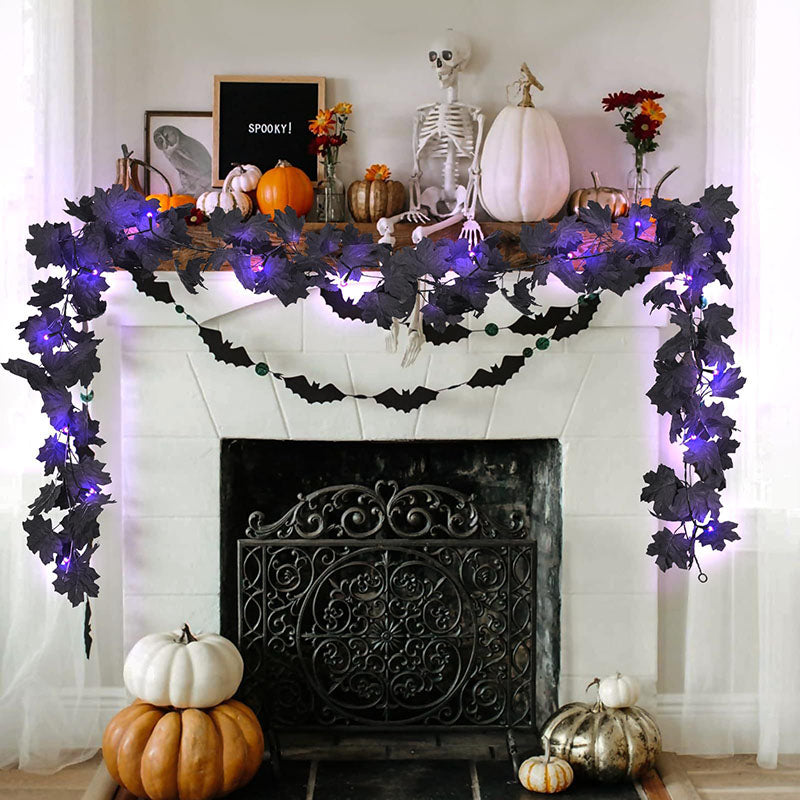 Spooky Black Maple Leaf Garland Light-Next Deal Shop-Next Deal Shop