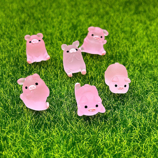 6 Pcs - Glow In the Dark Miniature Piggy Decor - Home Garden Desktop Decoration