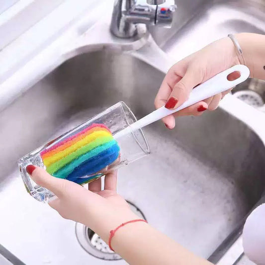 Rainbow Sponge Bottle Brush with Long Handle - Deep Cleaning Brush For Home Kitchen Bottle Cup Washing Use
