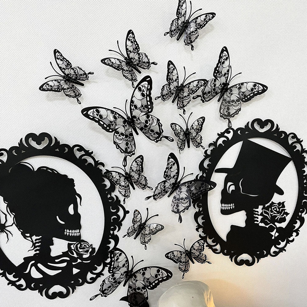 Halloween Skull Butterfly Decoration - 12 Pcs, Home Window Tabletop Halloween Party Decor