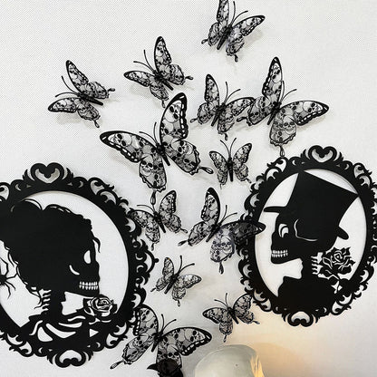 Halloween Skull Butterfly Decoration - 12 Pcs, Home Window Tabletop Halloween Party Decor