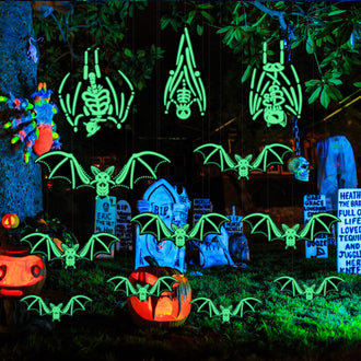 12 Pcs - Glow in the Dark Skeleton Bat Decoration