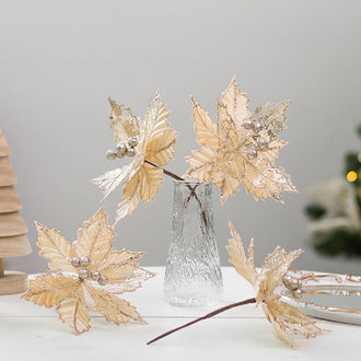 4 Pcs - Christmas Glitter Poinsettia Flower