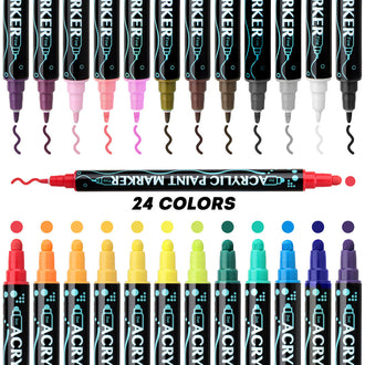 24 Colors Dual Tip Acrylic Paint Markers