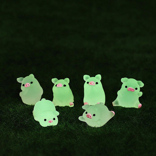 6 Pcs - Glow In the Dark Miniature Piggy Decor - Home Garden Desktop Decoration
