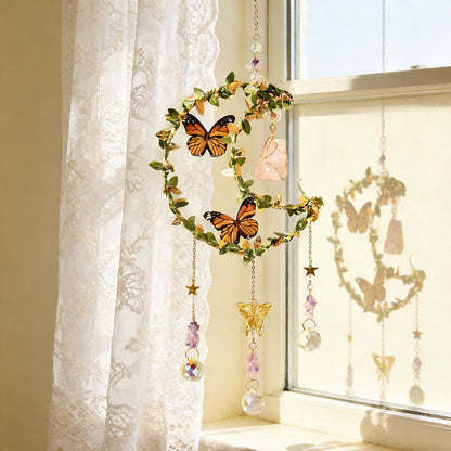 Moon & Butterfly Crystal Suncatcher - Home Window Indoor Wall Hanging Decoration