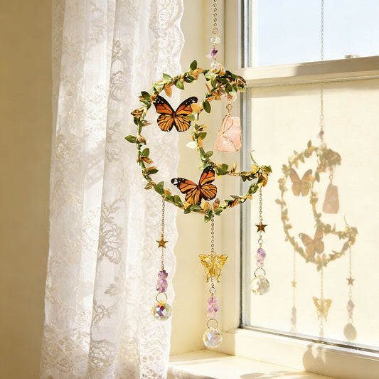 Moon & Butterfly Crystal Suncatcher - Home Window Indoor Wall Hanging Decoration